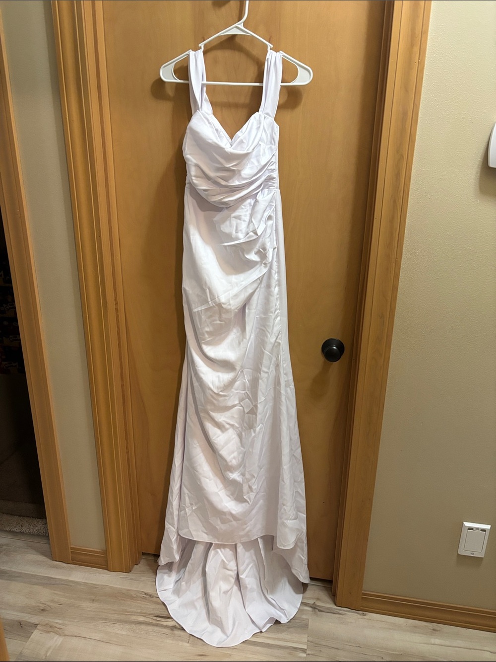 White Satin Cowl-Neck Ruched Gown Wedding Formal Dance Quiet Luxury